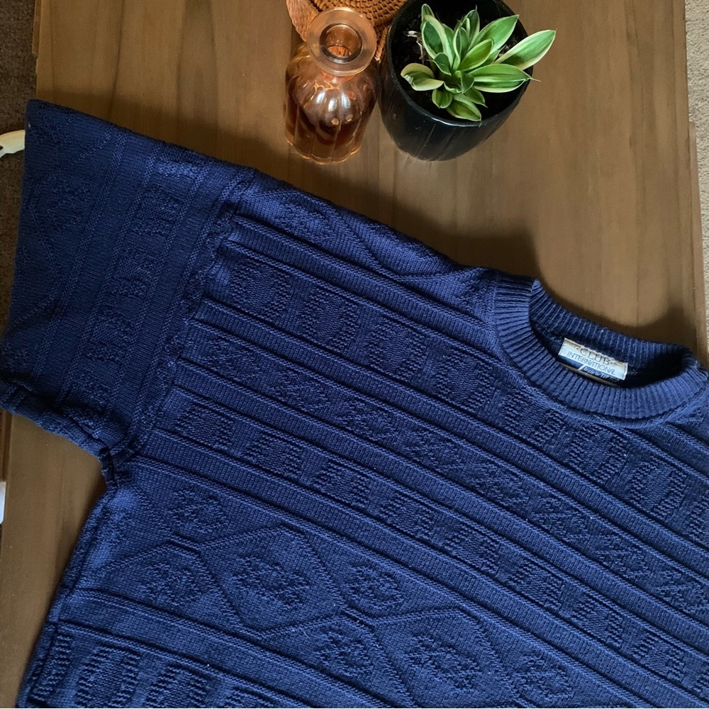 Vintage Boxy Navy Knit Grandpa Sweater